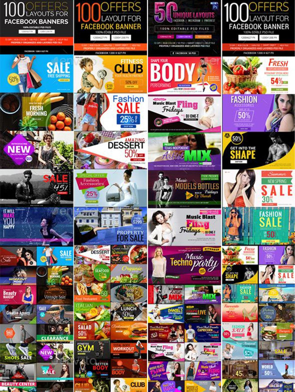 550 Facebook Banner Bundle - photoshop action